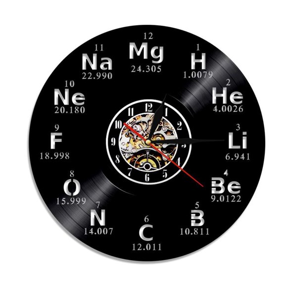 Chemical Elements Wall Clock Chemical Symbols Vinyl Record Clock Periodic Table Wall Art Teachers Gift Idea Modern Wall Clock Without LED
