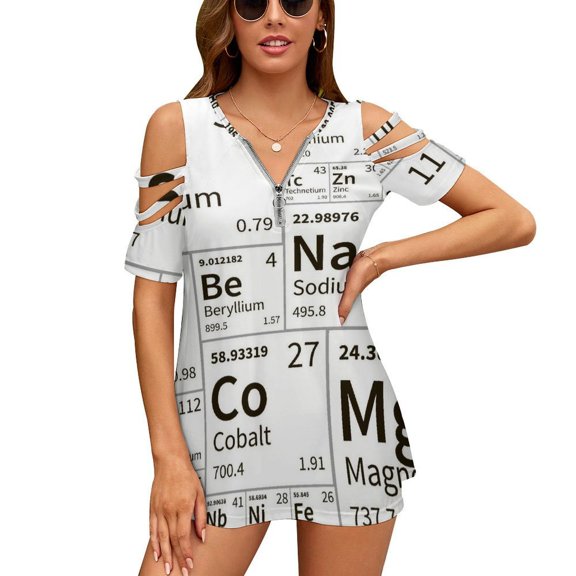 Chemical Elements Womens Summer V Neck Zipper Top Short Sleeve T Shirt Off Shoulder Top Casual Classy Loose Shirts