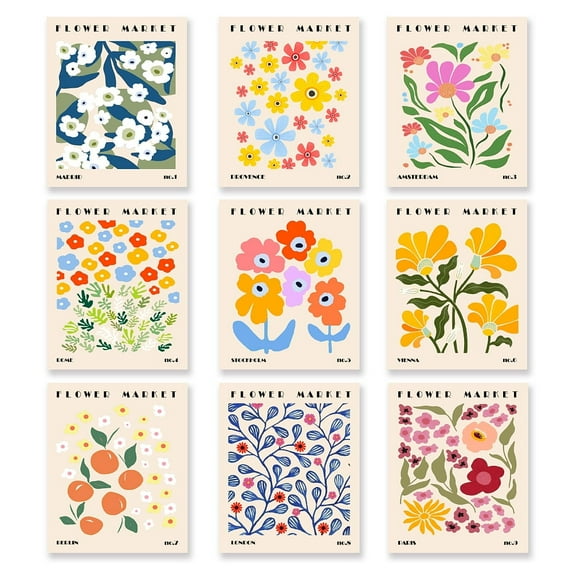 Chemical Fiber Oil Canvas Hanging Painting Home Wall Decoration Rectangle Floral Pattern 250x200mm 9pcs/set