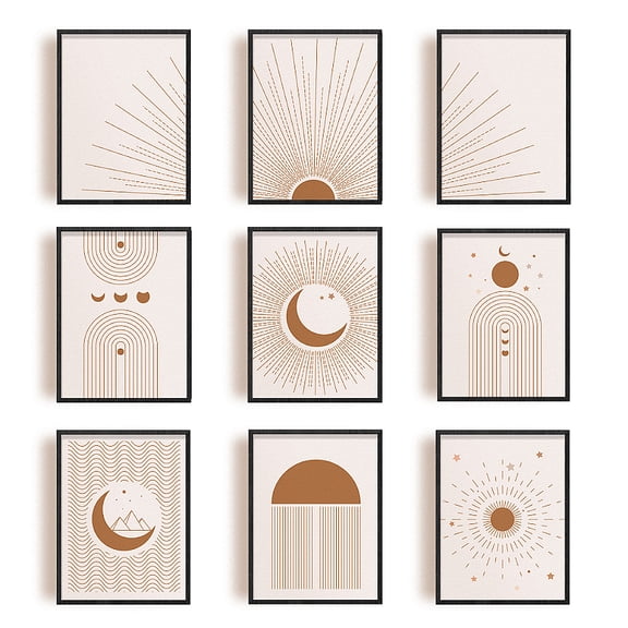 Chemical Fiber Oil Canvas Hanging Painting Home Wall Decoration Rectangle Geometric Pattern 250x200mm 9 style 1pc/style 9pcs/set