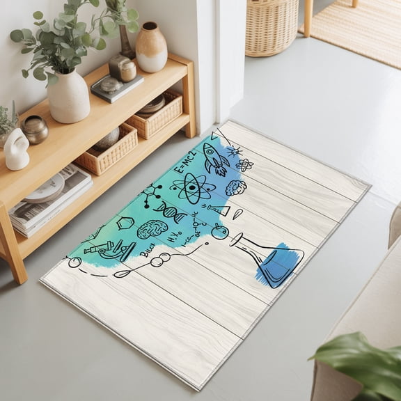 Chemical Formula Beaker on Wood Grain Rectangle Rug 2'x3' School Season Washable Area Rugs for Living Room Bedroom Entryway Non Slip Entrance Door Mat Indoor Floor Carpet