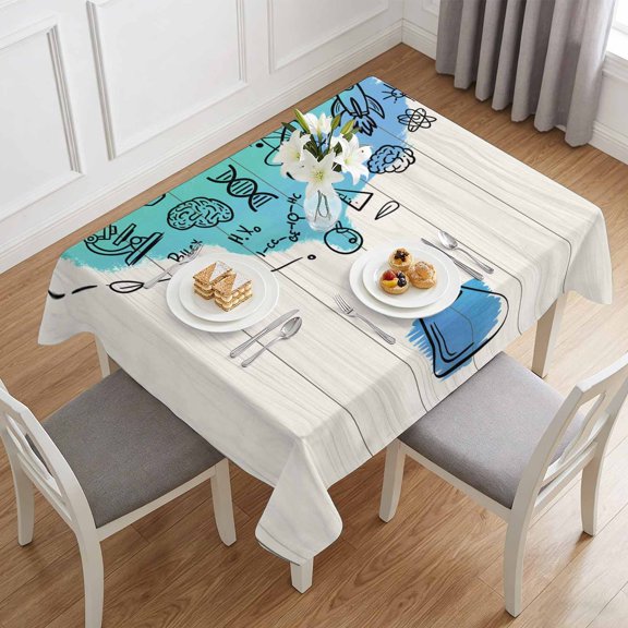 Chemical Formula Beaker on Wood Grain Table Cloth 60x84in, Waterproof Rectangle Tablecloth Wipeable Tablecloths School Season Table Covers for Dining Tables Party Indoor Outdoor