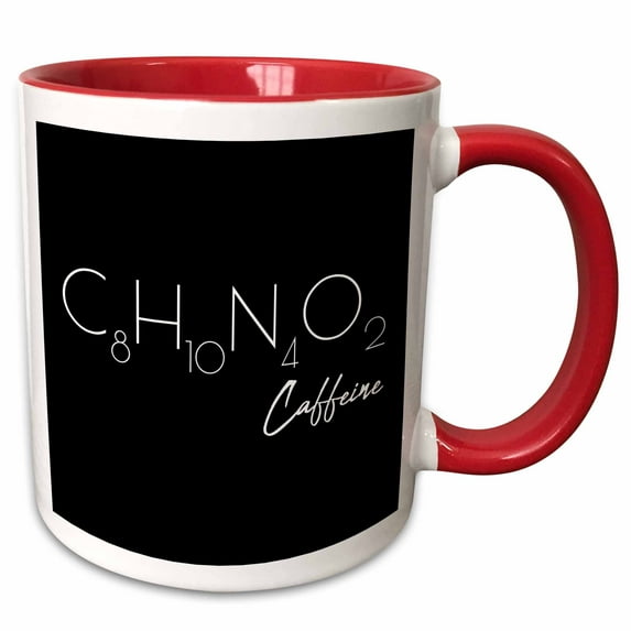 3drose, Chemical Formula C8h10o2n4. Decorative Text Caffeine. White on Black, 11oz Two-tone Red Mug