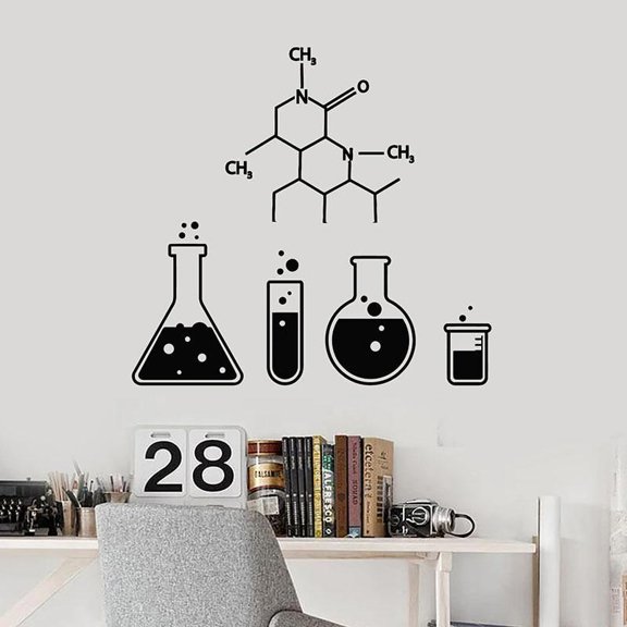 Chemical Formula Wall Decal Science Chemistry Glassware Test Tube Vinyl Stickers School Lab Classroom Interior Decor Mural 28x29cm