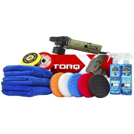 Chemical Guys BUF_209X TORQX Random Orbital Polisher, Complete Detailing Kit with Pads, Pad Cleaner & Conditioner, Towels (Safe for Cars, Trucks, SUVs, & More) 700W, Orbit 8mm - 12 Items