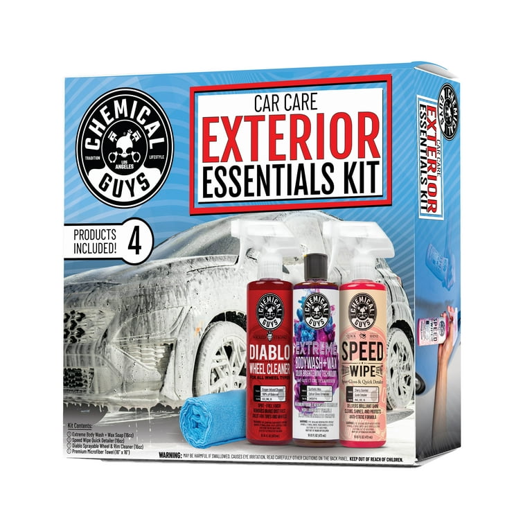 Chemical Guys Car Care Essentials Car Wash: Clean & Shine Kit, 4 pk, Cleans Your Interior & Exterior, HOL385