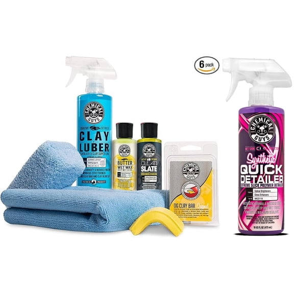 Chemical Guys Complete Clay System + Extreme Slick Synthetic Quick Detailer Car Care Bundle