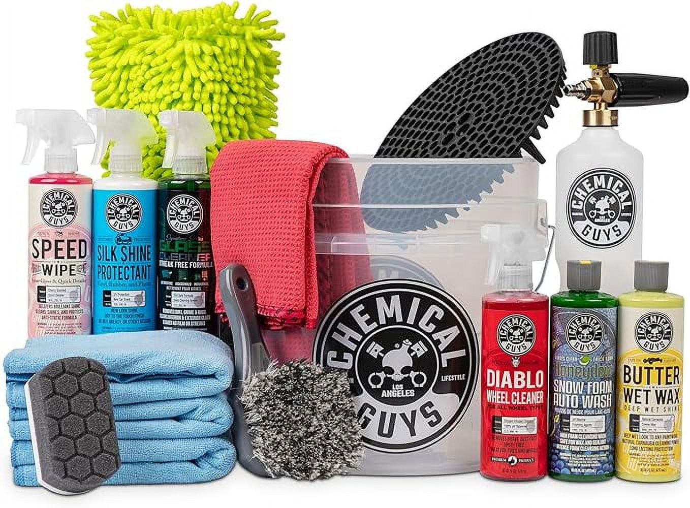 Chemical Guys HOL169 16-Piece Arsenal Builder Car Wash Kit with Foam Cannon, Bucket and (6) 16 Oz Car Care Cleaning Chemicals, Gift for Car & Truck Lovers, Dads and DIYers (Works W/Pressure Washers)