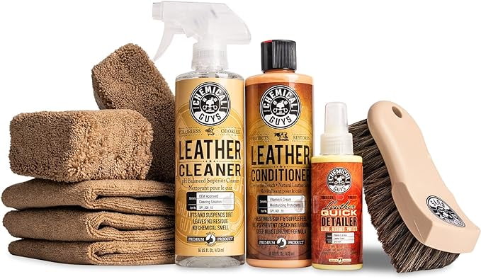 Chemical Guys HOL303 Leather Cleaner and Conditioner Detailing Kit, for Interiors, Apparel, Furniture, Boots, and More (Works on Natural, Synthetic, Pleather, Faux Leather and More), 9 Items