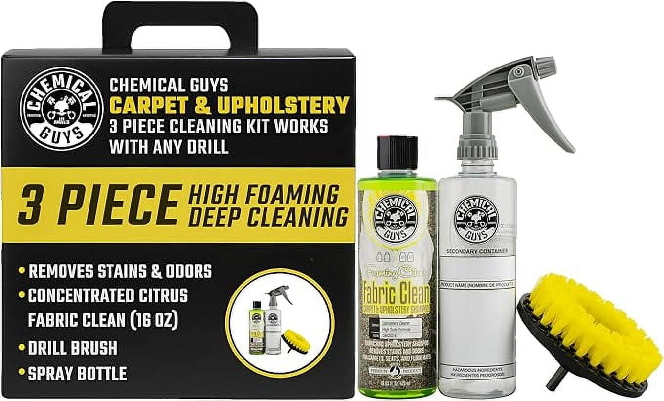 Chemical Guys HOL315 Foaming Citrus Fabric Clean, Easy-to-Use Drill Brush Carpet & Upholstery Fabric Cleaning Kit (Car Carpets, Seats & Floor Mats), 16 fl oz, Citrus Scent