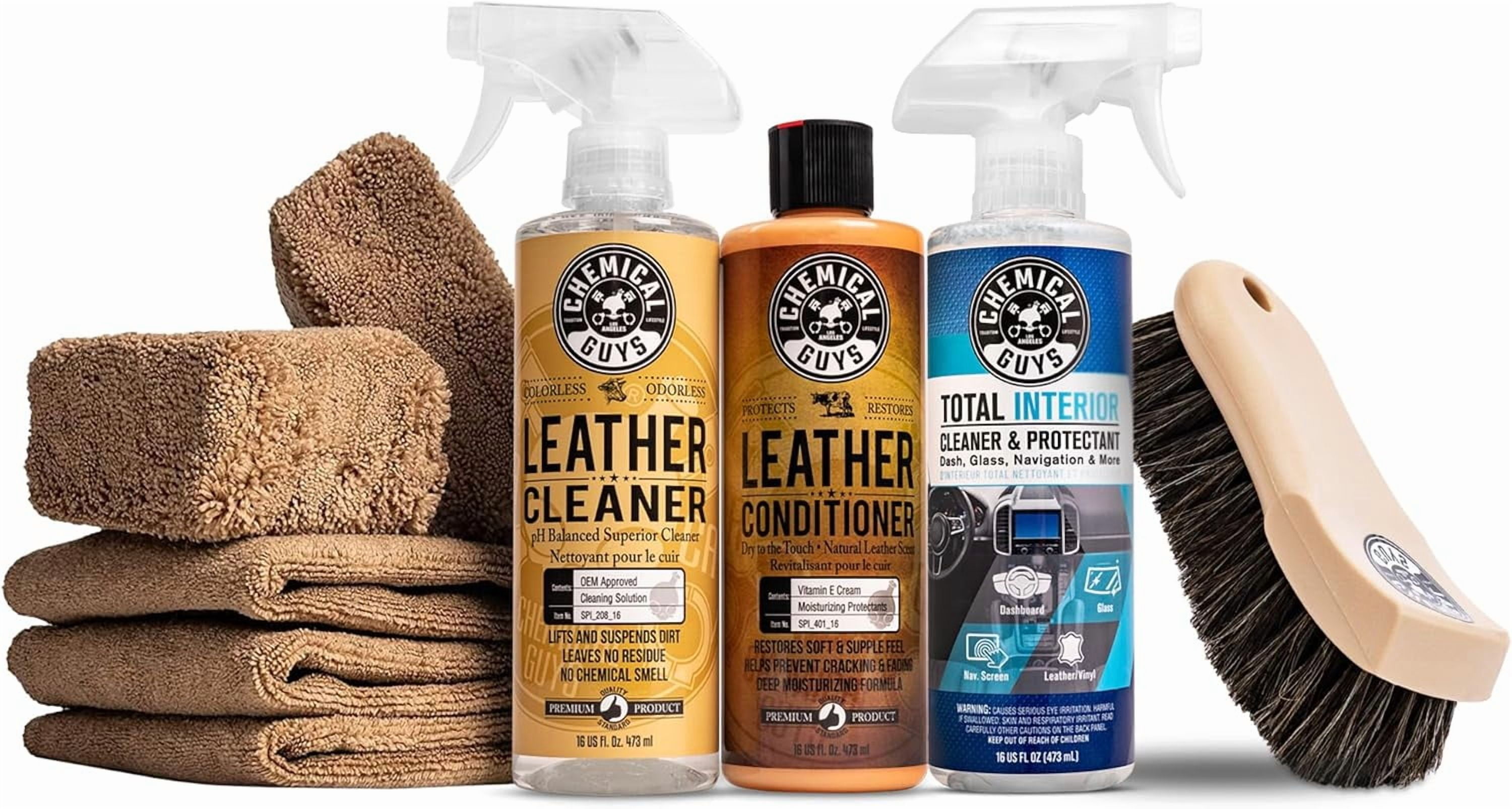 Chemical Guys HOL412 Complete Leather Cleaner and Conditioner Detailing Kit with Total Interior, for Cars, Home, Office, and More (Works on Natural, Faux Leather and More) 9 Items