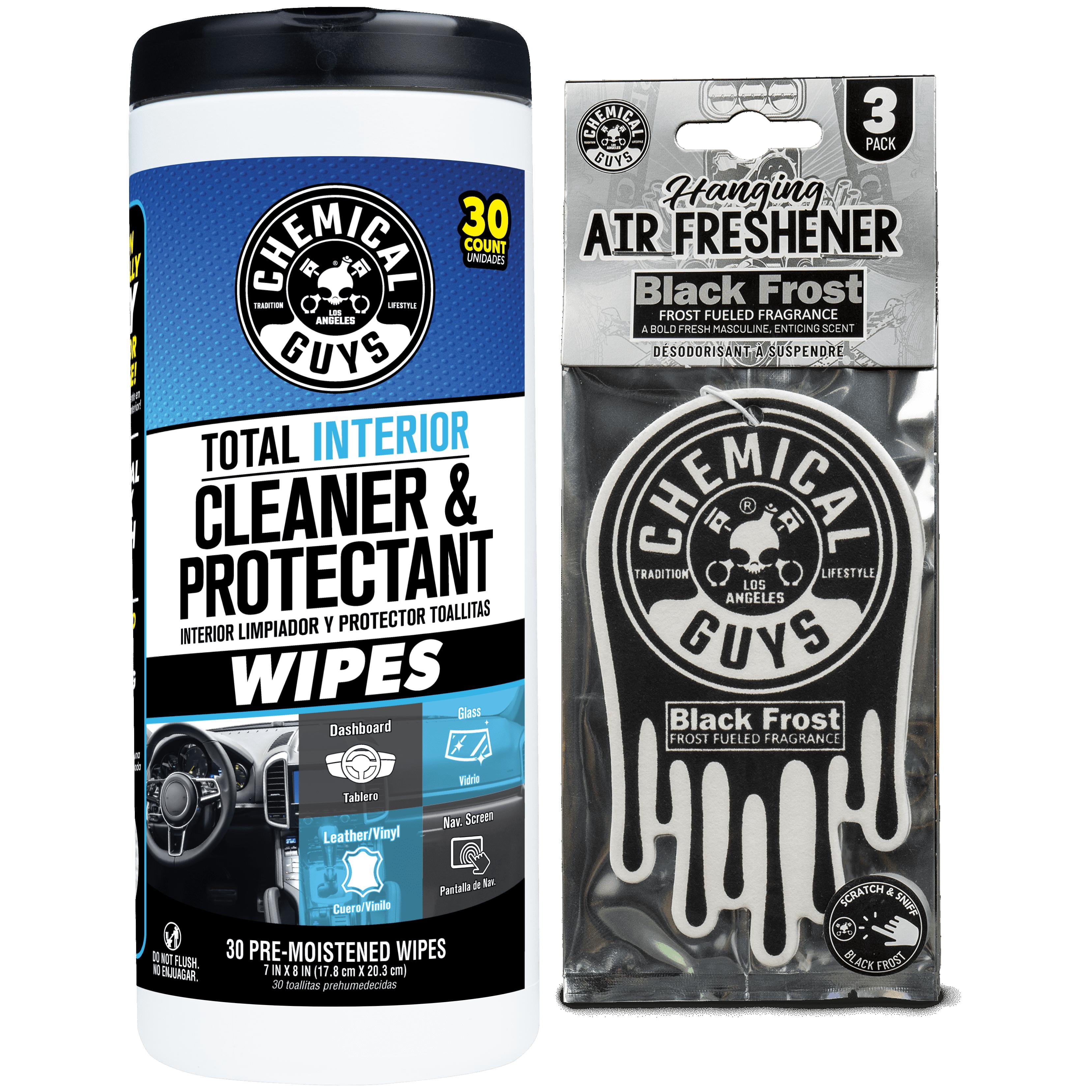 Chemical Guys Interior Maintenance Kit — Cleaning Wipes + Black Frost 3 Pack Air Fresheners