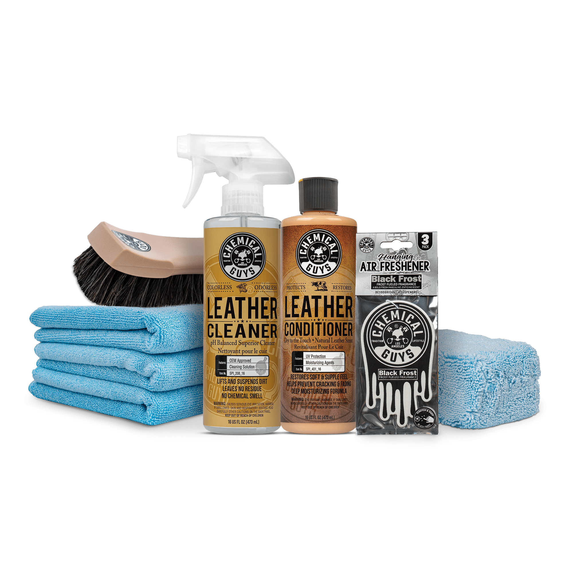 Chemical Guys 8-Piece Leather Care Kit Cleaner, Conditioner & Detailing Tools for Car Interiors