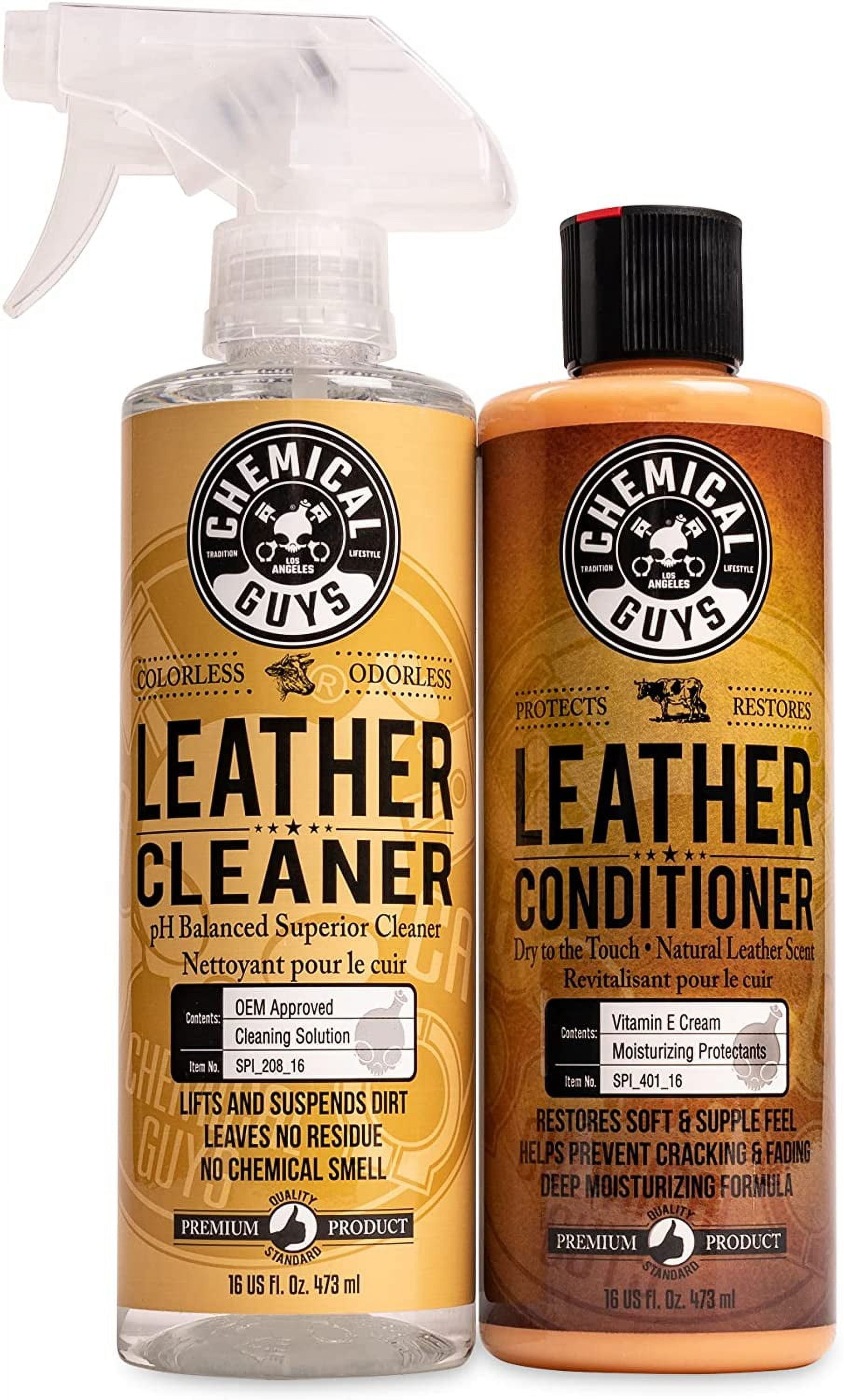 Chemical Guys HOL303 Leather Cleaner and Conditioner Detailing Kit, for  Interiors, Apparel, Furniture, Boots, and More (Works on Natural,  Synthetic