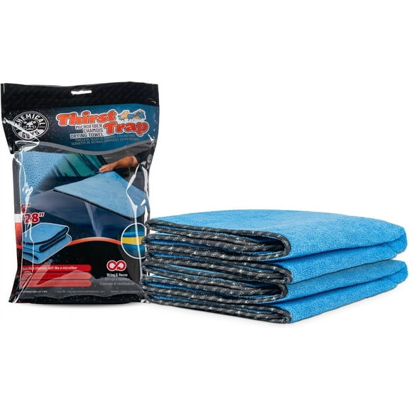Chemical Guys MIC52502 Thirst Trap Microfiber Chamois Towel, Safe for Cars, Trucks, SUVs, RVs, Motorcycles, & More, 24"x28" (Blue) 2 Pack