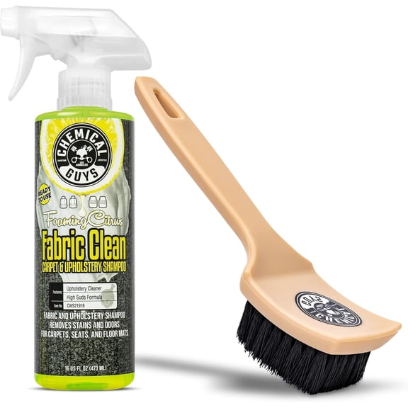 Sprayable Citrus Fabric Clean Carpet & Upholstery Cleaner (Car Carpets Seats Floor Mats) 16 fl oz Scent + Induro 7 Heavy Duty Nifty Interior Brush - HOL463