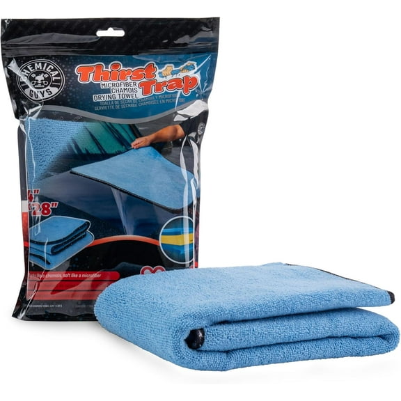 Chemical Guys Thirst Trap Microfiber Chamois Towel, Safe for Cars, Trucks, SUVs, RVs, Motorcycles, & More, 24"x28" (Blue) 1 Pack