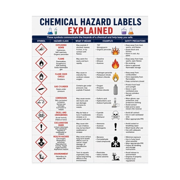 Chemical Hazard Labels Explained Poster Lab Safety GHS Chart