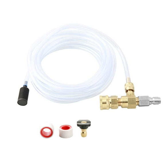 Chemical Injector Kit for High Pressure Washer, 4000 PSI Adjustable Soap Dispenser with a 1/4 Inch Black Soap Nozzle and Teflon Tape, 16 Ft Siphon Hose, 3/8 Inch Quick Connect