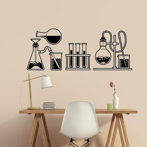 Chemical Laboratory Wall Decal Glass Flasks Vinyl Sticker Education Classroom Art Decor Waterproof Decoration 100x42cm