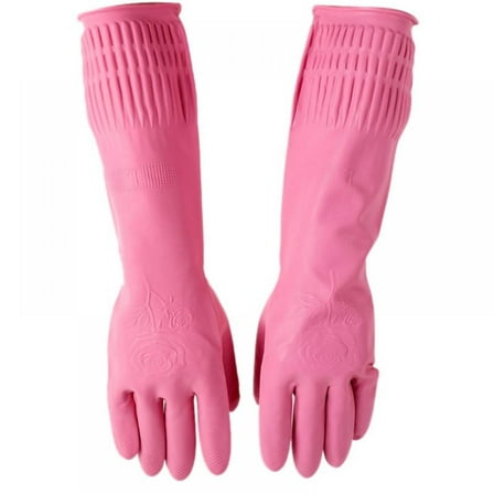 Chemical Resistant Latex Gloves,Cleaning Protective Safety Work Heavy Duty Rubber Gloves,Pink 1 Pair Size Large