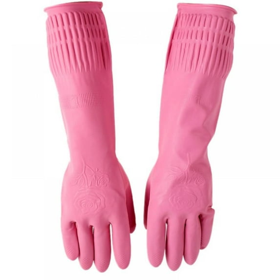 Chemical Resistant Latex Gloves,Cleaning Protective Safety Work Heavy Duty Rubber Gloves,Pink 1 Pair Size Large