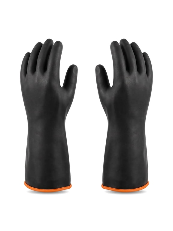 Chemical Resistant Latex Gloves, Industrial Heavy Duty Work Rubber, Black