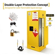 Chemical Safety Cabinet, 12 gal Double Wall Fire Resistant Storage Cabinet 35.5 18.11 18.11in, Yellow Steel Flammable Liquid Cabinet with 3-Point Lock Manual Close Door for Lab Workshop