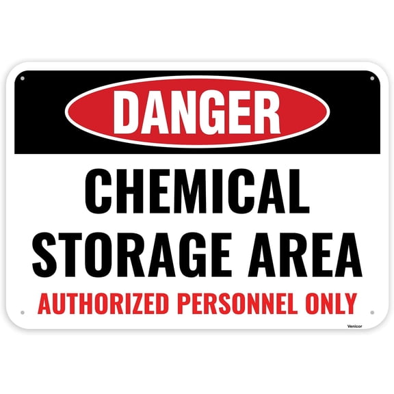 Chemical Storage Area Sign, 12 x 8 Inches - Aluminum - Danger Hazard Toxic Industrial Warning Sign/Without a frame