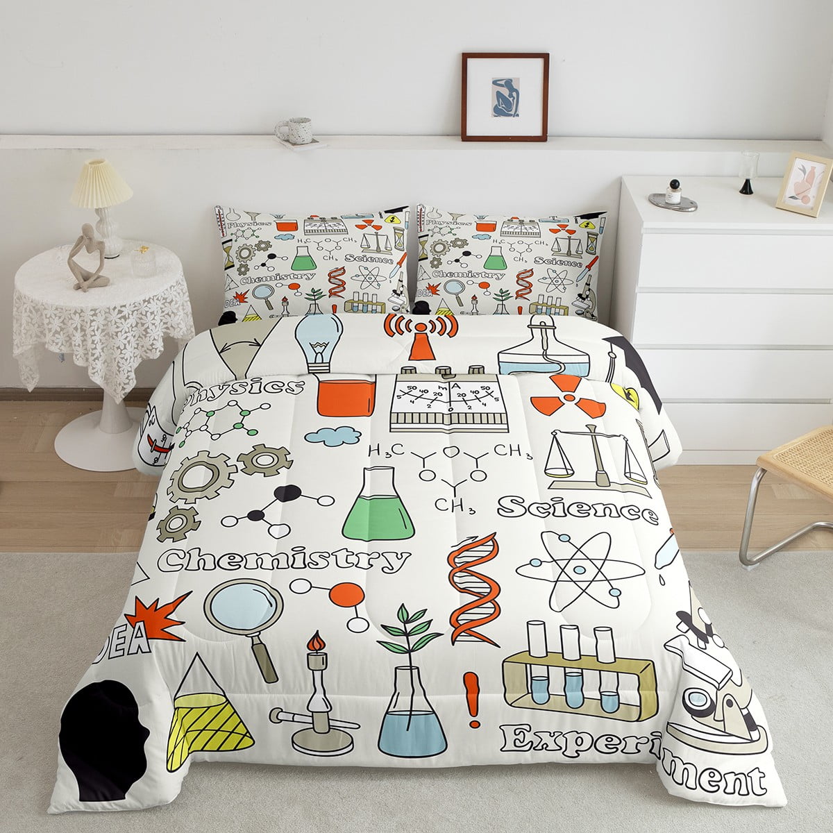Chemical Subject Theme Comforter Set Queen Size for Boys Girls Science