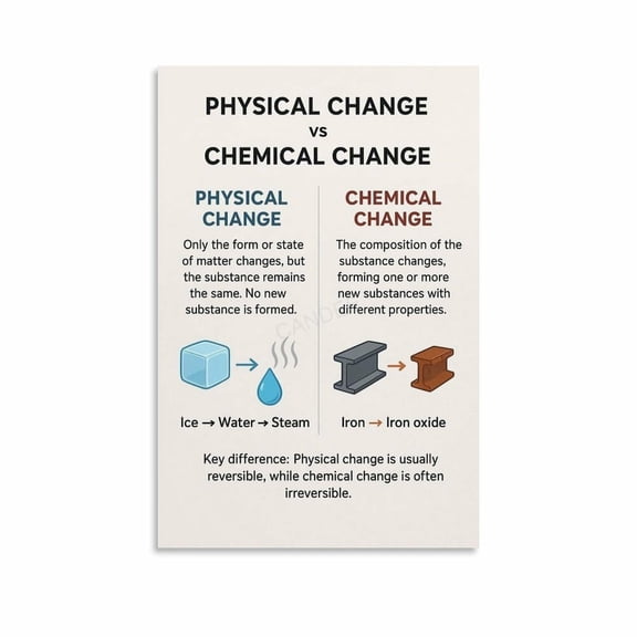 Chemical Vs Physical Change Poster Science Classroom (6) Canvas Painting Wall Art Poster for Bedroom Living Room Decor