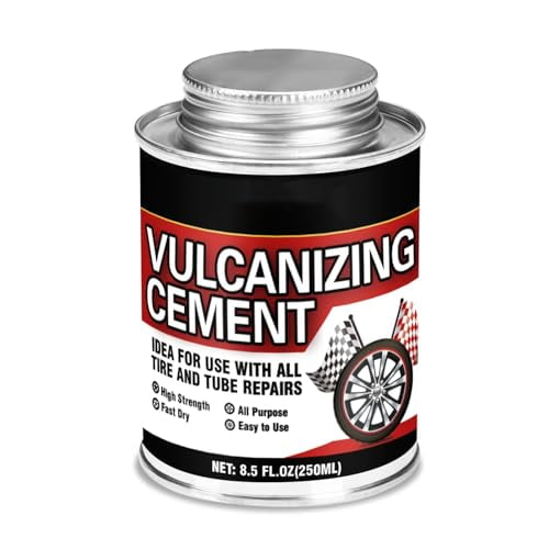 Chemical Vulcanizing Cement 8.5 FL.Oz, All Purpose Tire Repair Glue, Fast Dry Rubber Cement, Clear Patch Plug Kit with Brush Top Can for Car, Motorcycle, Bike