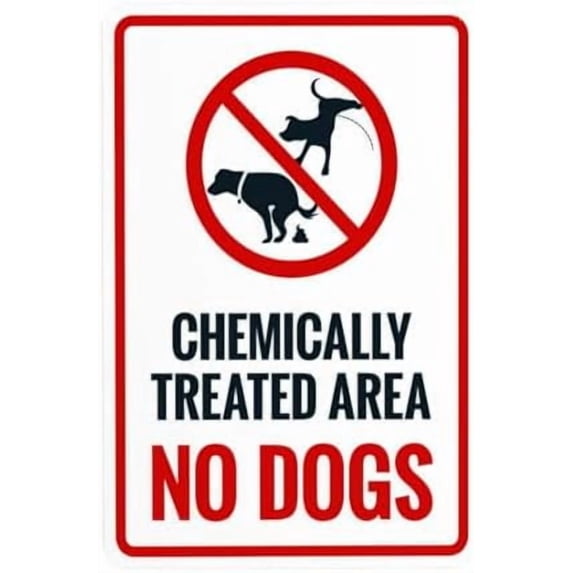 Chemically Treated Area No Dogs With Graphic Warning Sign, Keep Dog Off Grass Security Metal Signs for Busines Home Outdoor Indoor Street Wall Caution Decor 8 x 12 Inch
