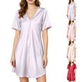 thumbnail image 1 of Chemise Nightgowns for Women Zaewscy Lady's Home-style V-neck Short-sleeved Dress With A Sophisticated Look. Suitable For Both Indoor And Outdoor Wear. Purple XS, 1 of 8