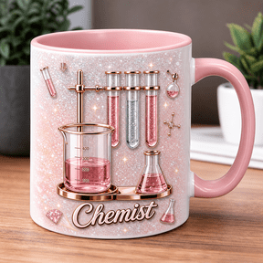 Chemist Coffee Mug Pink Ceramic Cup with Test Tubes & Beaker Science Gift