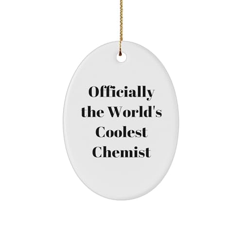 Chemist Gifts from Friends for Christmas - Officially The World's Coolest Chemist Oval Ornament, White Ceramic, 3" x 1 Sided Design with Gold-Tone String