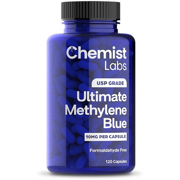 Chemist Labs Methylene Blue | 10mg USP Grade Capsules | 120 Count | Pharmaceutical Grade | Cellular & Mitochondrial Support | Formaldehyde Free | Made in USA
