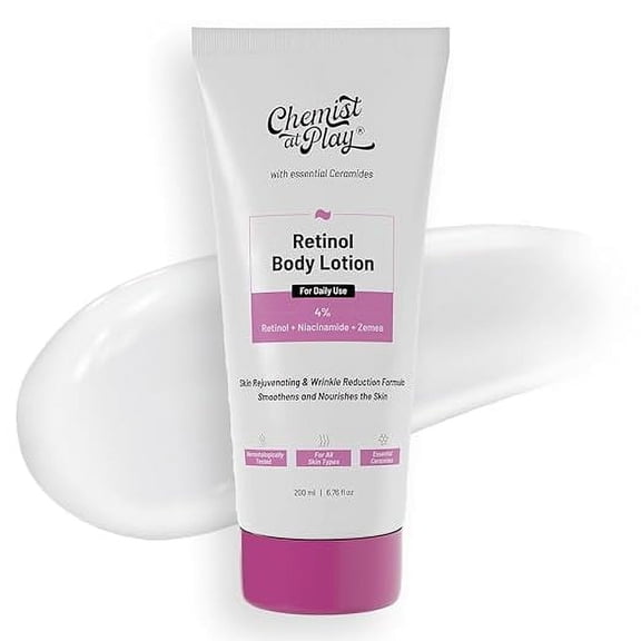 Chemist at Play Anti-Aging Body Lotion with 4% Retinol, Niacinamide & Zemea | Skin Brightening Lotion | Body Lotion for Dry & Oily Skin | 200ml