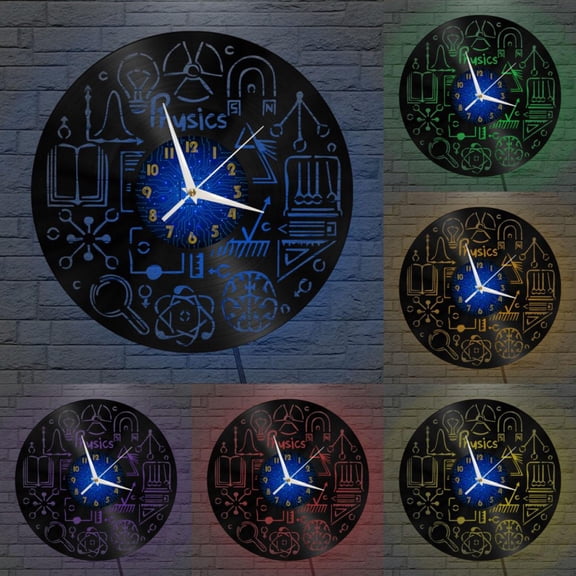 Chemistry Academic 12 Inch Vinyl Record Wall Clock - Silent, Creative, and Unique Clock for Living Room, Entryway, or Bedroom Decor - Perfect Gift Idea(12 inchs B with LED)