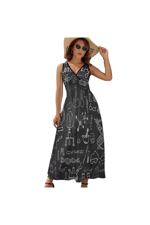 Chemistry And Science Elements Doodle Icons Sleeveless Dress Dresses Women Summer Evening Dresses Ladies Bohemia Long Dresses