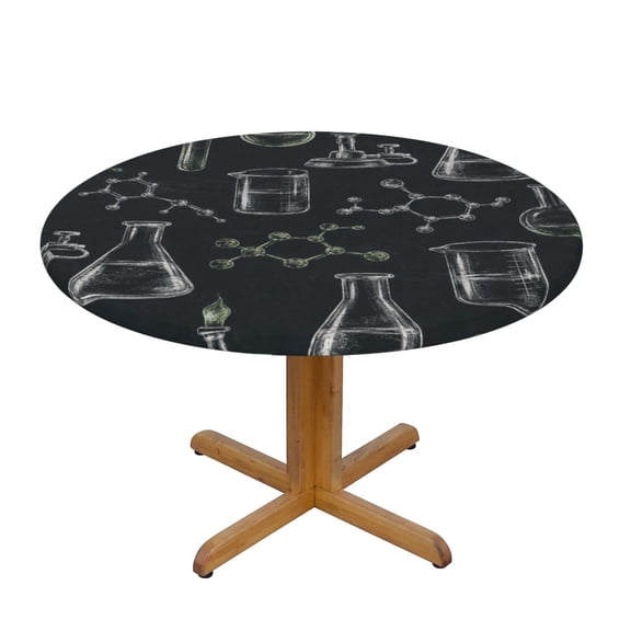 Chemistry Chalkboard Art Fitted Round Tablecloth 90cm with Elastic Edge, Waterproof Table Cover Furniture Protector for Patio, Dining Room Restaurant