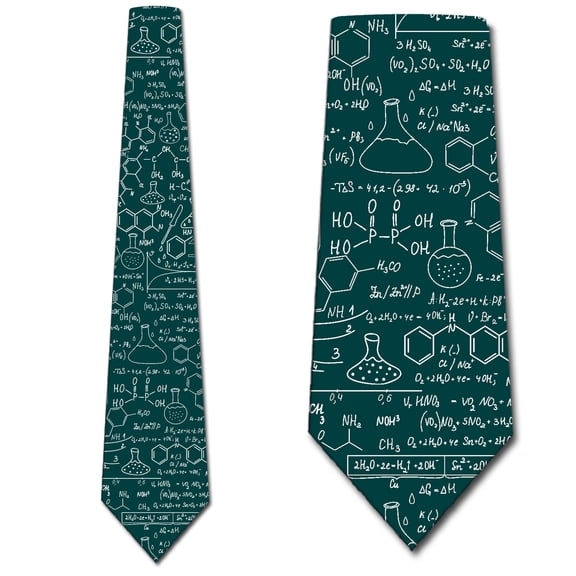 Chemistry Equations Ties - Green Necktie Mens Tie by Three Rooker