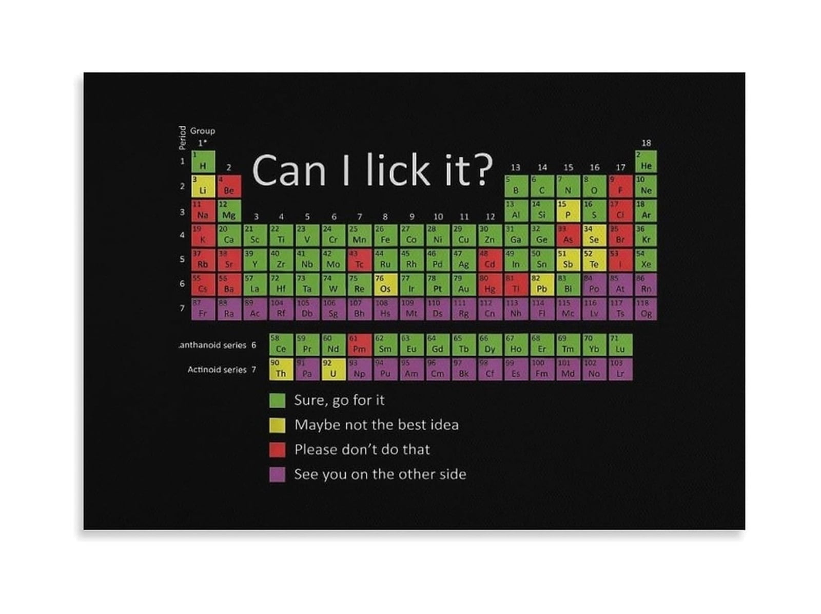 Chemistry Humor Poster Can I Lick It Funny Periodic Table of Elements ...