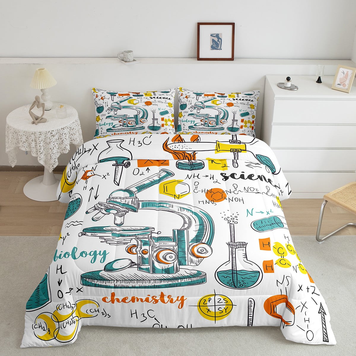 Chemistry Lab Comforter Set for Boys Girls Science Theme Bedding Queen