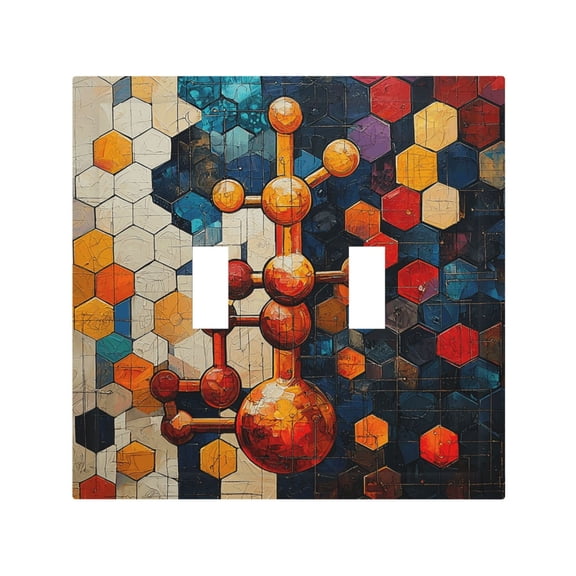 Chemistry Patterns Art 2 Gang Switch Wall Plate Decorative Double Toggle Cover with 4 Painted Screws for Home & Commercial Use
