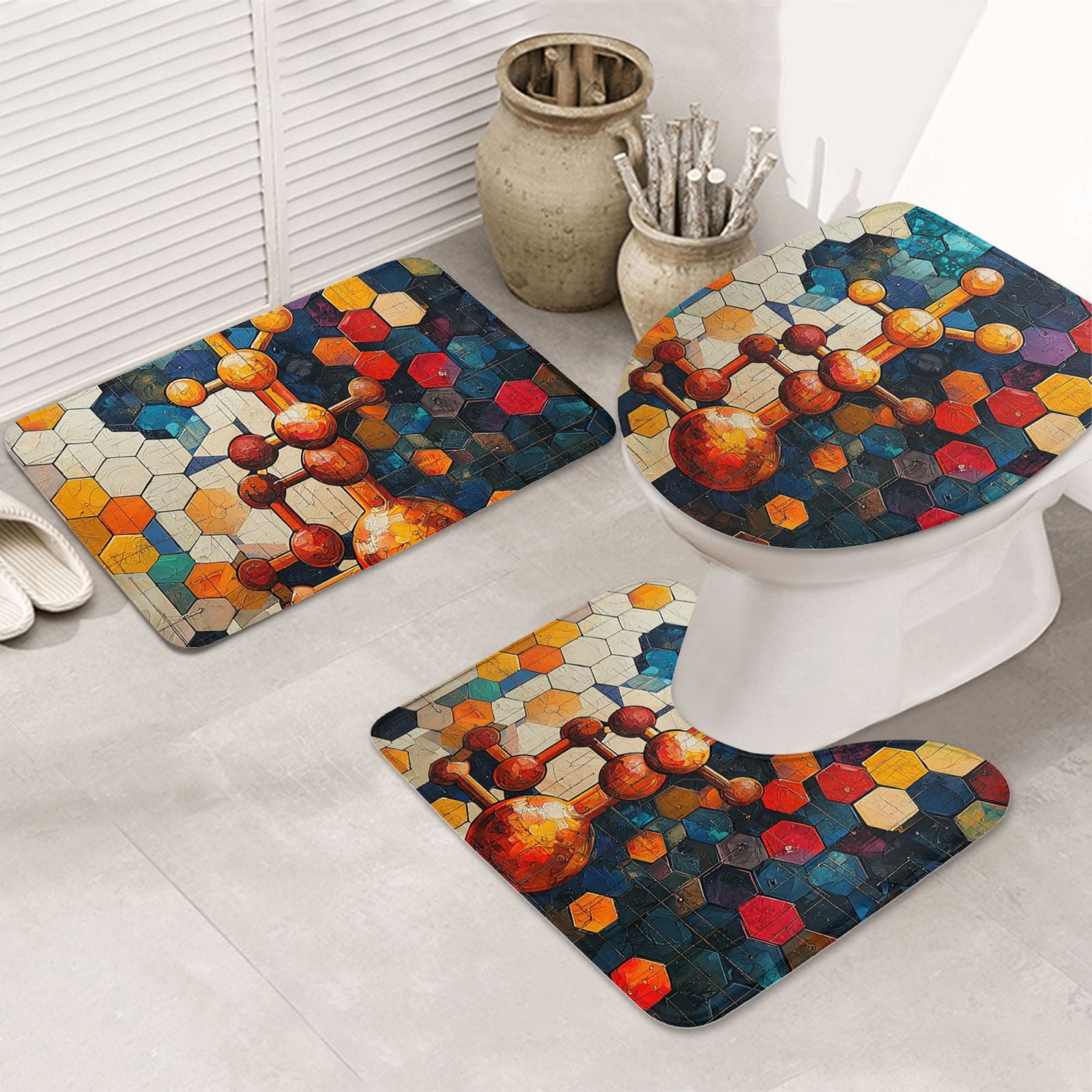Chemistry Patterns Art 3-Piece Bathroom Rug Sets - Non-Slip Bath Mat 31 ...