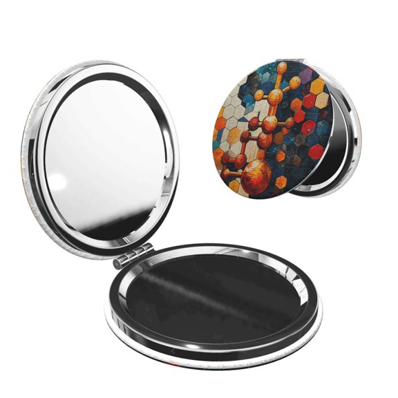 Chemistry Patterns Art Portable Double-Sided Face Mirror Round Shape, Magnifying Compact Pocket Mirror with PU Leather Cover