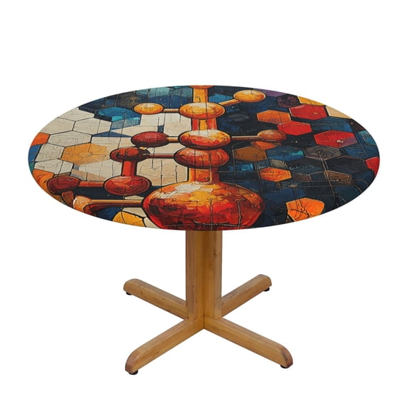 Chemistry Patterns Art Round Fitted Tablecloth Elastic Edged Table Cloth Waterproof Table Cover 48in