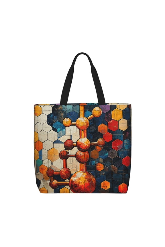 Chemistry Patterns Art Zippered Tote Bag Large Capacity Shoulder Handbag for Shopping, Work, Travel