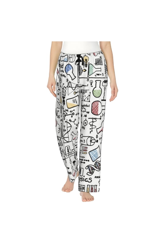 Chemistry Science Pattern Women's Comfy Pajama Pants with Pockets,Soft Stretch Drawstring Lounge Pants, Soft Casual Wide Leg PJS Sleep Bottoms Medium